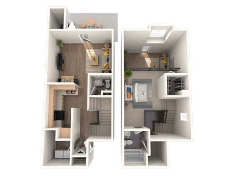 1 bed and 2 bath floor plan